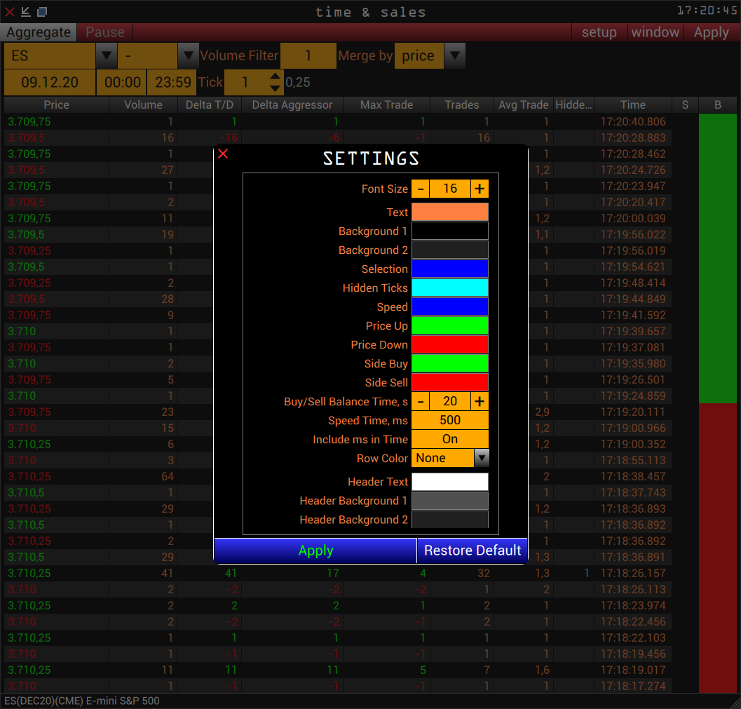Time & Sales Settings