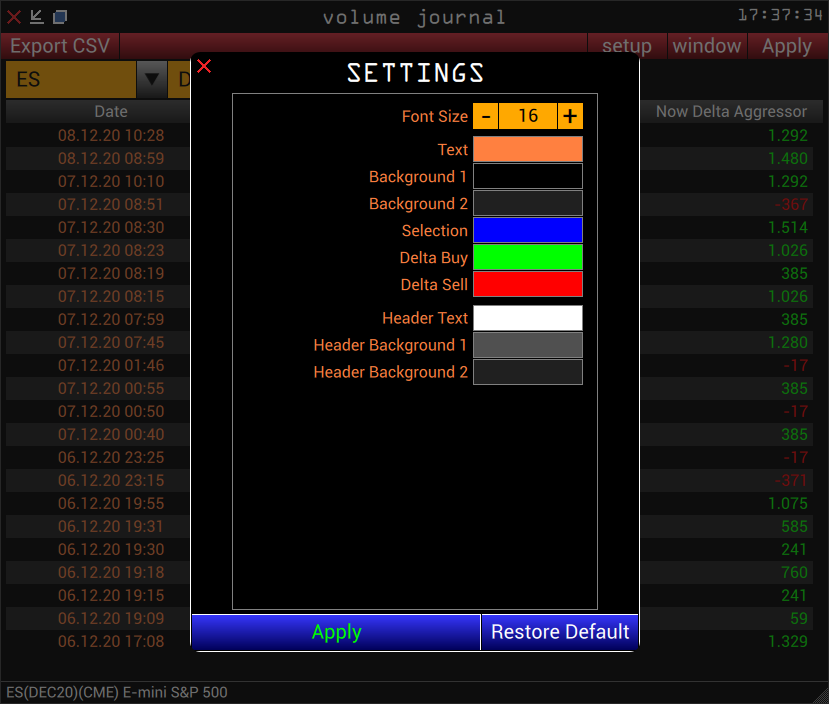 Volume Journal Settings